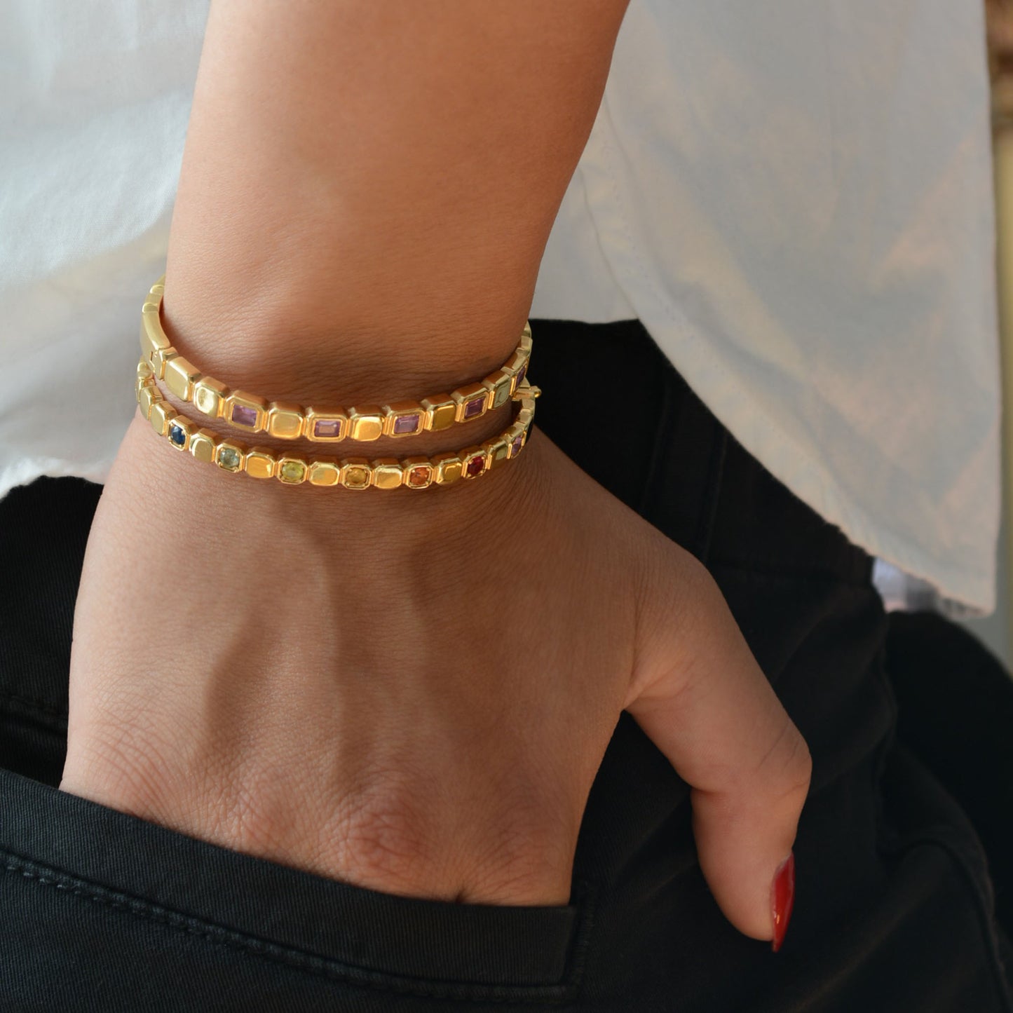 Bella Pink Sapphire Emerald Bangle