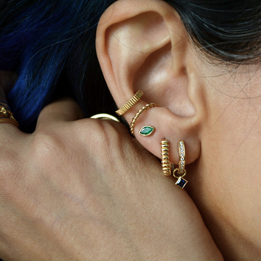 Pavé Reversible Diamond and Blue Sapphire Huggie