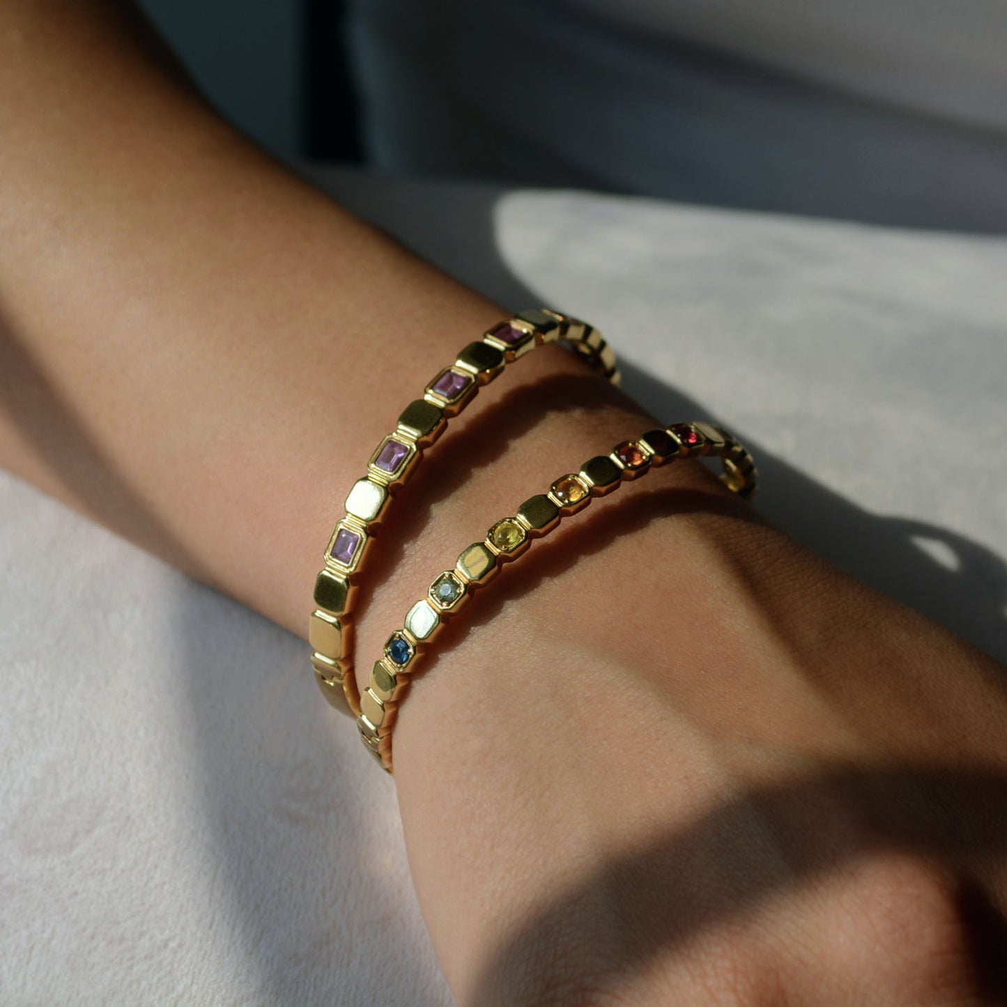 Bella Pink Sapphire Emerald Bangle