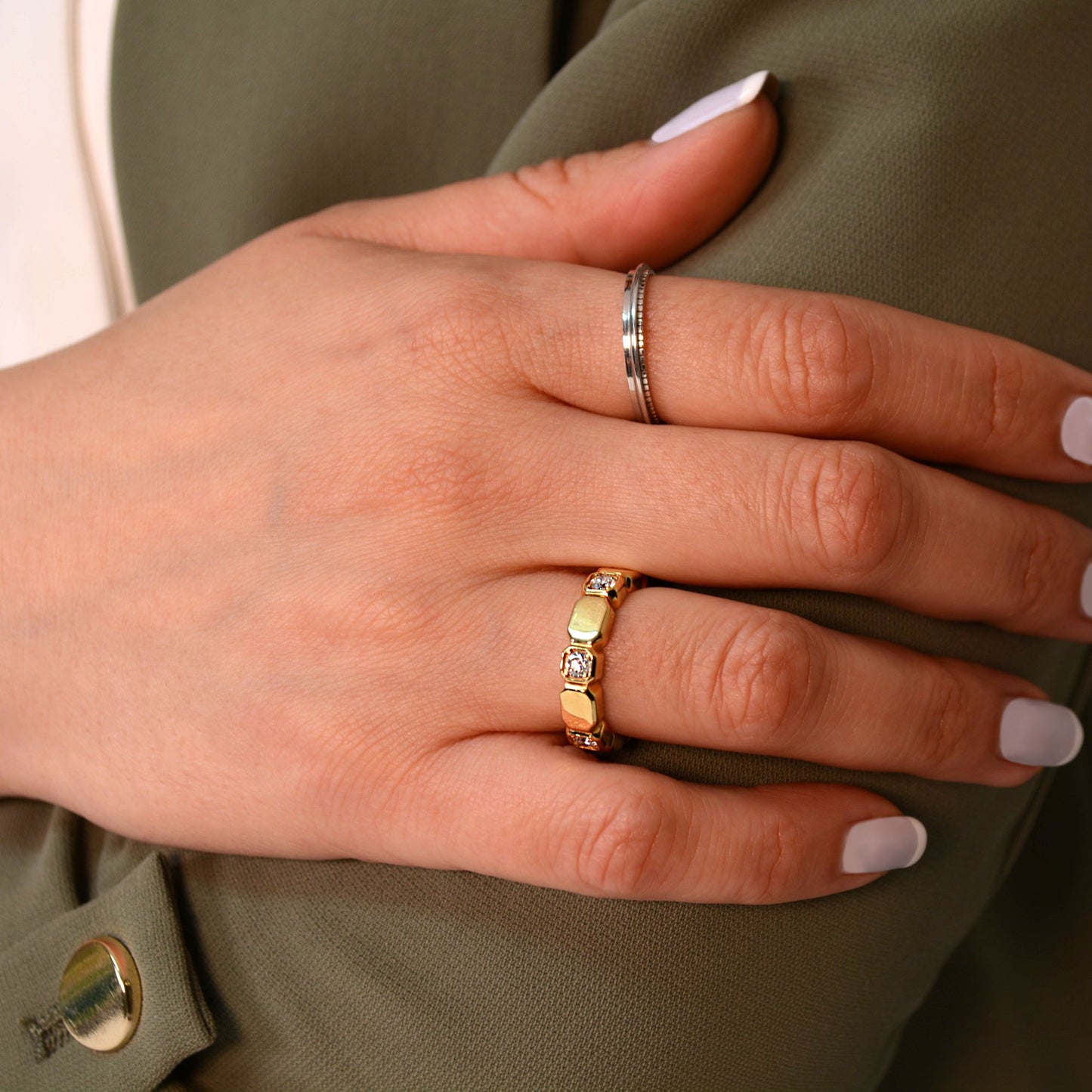 Beaded Step Stacker Ring