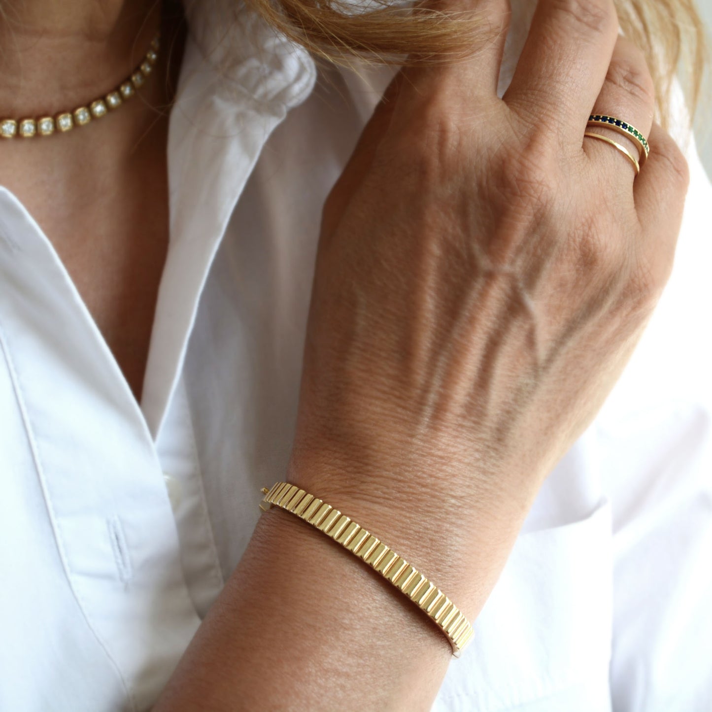 Two Tone Gemstone Eternity Band