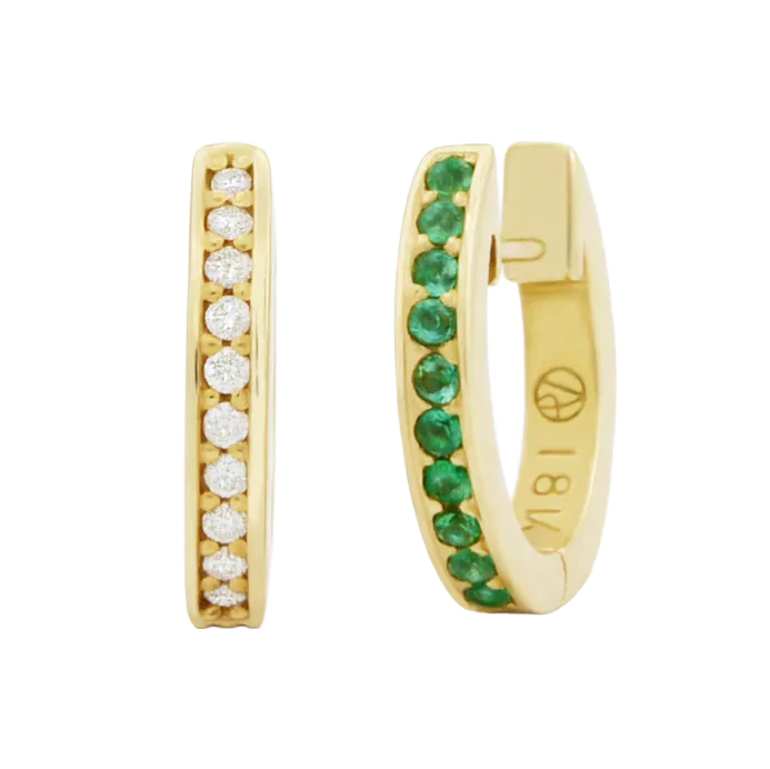 Pavé Reversible Diamond and Emerald Huggie