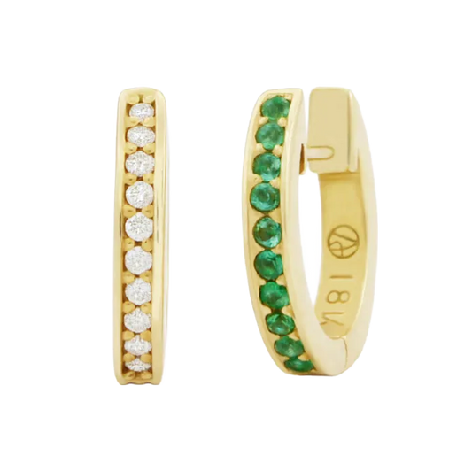 Pavé Reversible Diamond and Emerald Huggie